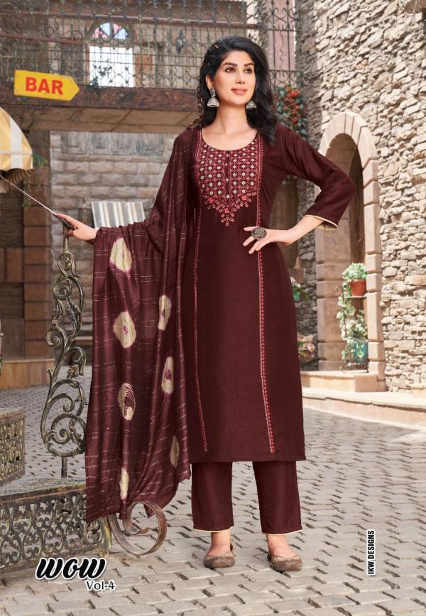 Ikw Wow Vol 4 Viscose Chanderi Designer Readymade Suit